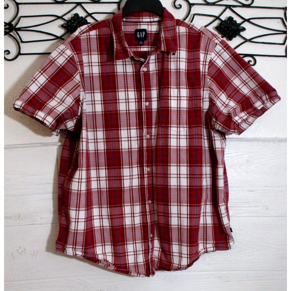 Gap Men's Button Up Shirt Size 2X Multicolored Plaid Short Sleeve